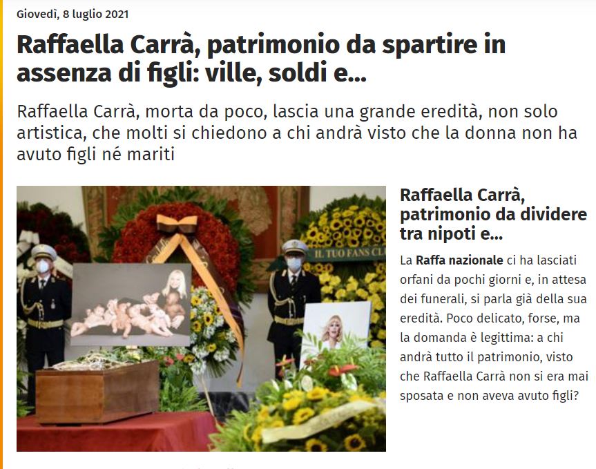 A chi andranno i soldi di Raffaella Carrà?