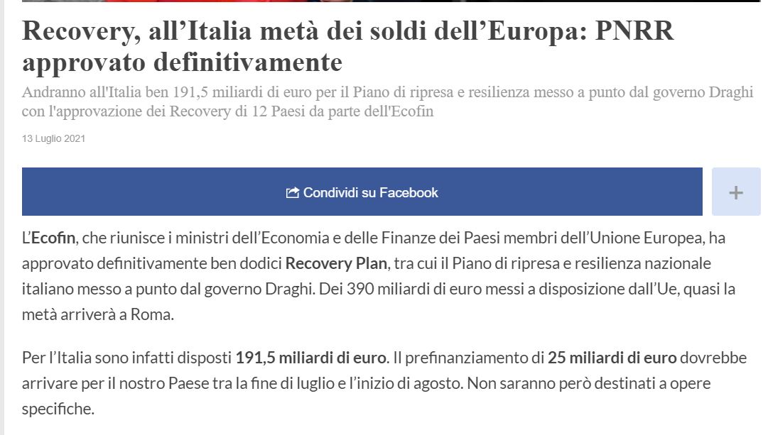 Dove andranno i miliardi del Recovery recovery